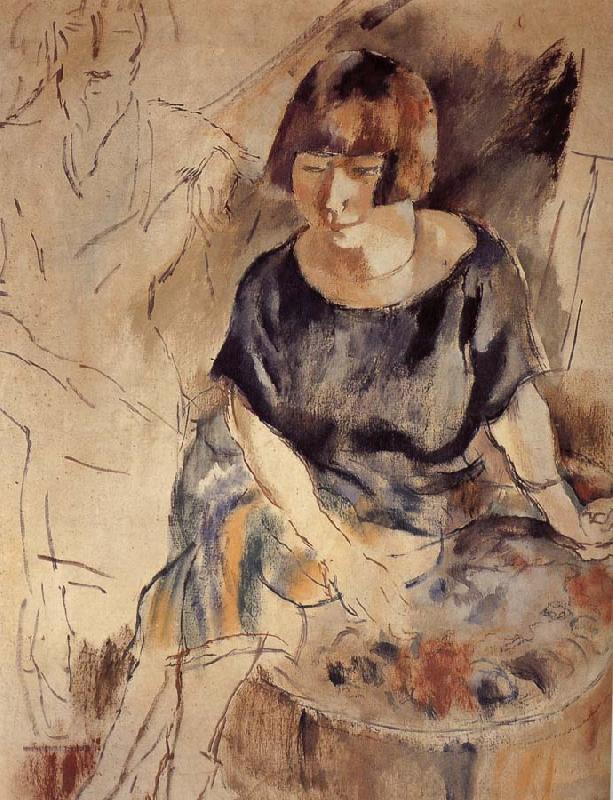 Jules Pascin Lucy and Aiermina are seated on the soft mat France oil painting art
